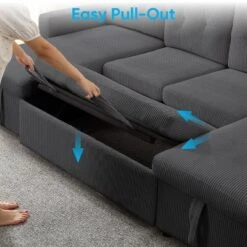 103"W Corduroy 4-Seater Modular Sleeper Sofa Bed With Storage Chaise,U-shaped Sofa With Pull-out Bed，Dark Grey -Baxton Studio Sale Shop GUEST e8158db9 2650 4505 b5dd aaa3a8720417