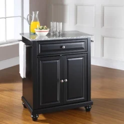 Cambridge Granite Top Portable Kitchen Island/Cart Black/Gray - Crosley