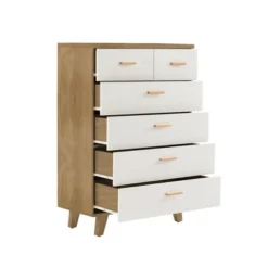 Modern 6 Drawer Dresser With Solid Wood Legs And Handles, White + Oak - ModernLuxe -Baxton Studio Sale Shop GUEST e85b1aec e5a6 4884 a753 c6ec9303eef2