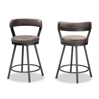 Set Of 2 Arcene Faux Leather Upholstered Pub Counter Height Barstools Gray/Black - Baxton Studio 1 Set Of 2 Arcene Faux Leather Upholstered Pub Counter Height Barstools Gray/Black - Baxton Studio