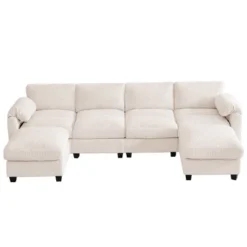 HYLEORY Corduroy Modular Sectional Sofa With Double Movable Ottomans, U-Shape Upholstered Comfy Couch With Two-Layer Seat Cushion For Living Room -Baxton Studio Sale Shop GUEST e9057b88 14e1 465a b7f3 24930734ea8a