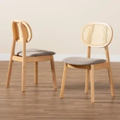 Baxton Studio 2pc Darrion Fabric And Wood Dining Chairs Gray/Natural Oak/Light Brown: Upholstered, Rubberwood Frame -Baxton Studio Sale Shop GUEST e98c5d24 ef1f 45f6 bc6b 709632f61cac