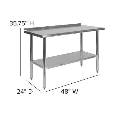 Emma And Oliver Stainless Steel 18 Gauge Prep And Work Table With Backsplash And Shelf, NSF 3 Emma And Oliver Stainless Steel 18 Gauge Prep And Work Table With Backsplash And Shelf, NSF - Image 3