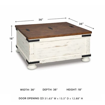 Wystfield Cocktail Table With Storage White/Brown - Signature Design By Ashley: Rectangular Lift-Top, Distressed Two-Tone Finish 8 Wystfield Cocktail Table With Storage White/Brown - Signature Design By Ashley: Rectangular Lift-Top, Distressed Two-Tone Finish - Image 8