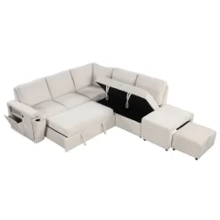 NicBex Couches For Living Room L-shaped Sectional Sofa Upholstered Sofa Couch With Storage Space, USB Ports, And Cup Holders On The Armrests -Baxton Studio Sale Shop GUEST ea007c59 7513 484e 964c 8ad11ade2108