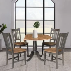 5pc 42" Round Dual Drop Leaf Dining Table With 4 Splat Back Chairs Hickory/Washed Coal - International Concepts 13 5pc 42" Round Dual Drop Leaf Dining Table With 4 Splat Back Chairs Hickory/Washed Coal - International Concepts -Baxton Studio Sale Shop GUEST ead7c95e 9567 4f67 95a6 5fa6dc301f0a