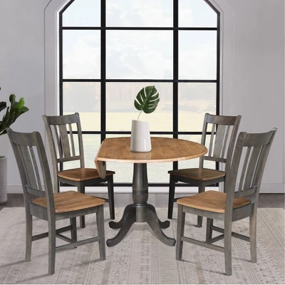 5pc 42" Round Dual Drop Leaf Dining Table With 4 Splat Back Chairs Hickory/Washed Coal - International Concepts 5 5pc 42" Round Dual Drop Leaf Dining Table With 4 Splat Back Chairs Hickory/Washed Coal - International Concepts - Image 5
