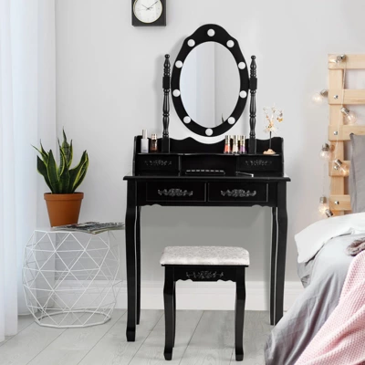 Vanity Table Set Detachable Makeup Table Dressing Desk With Mirror & Cushioned Stool Brown/White/Black 1 Vanity Table Set Detachable Makeup Table Dressing Desk With Mirror & Cushioned Stool Brown/White/Black