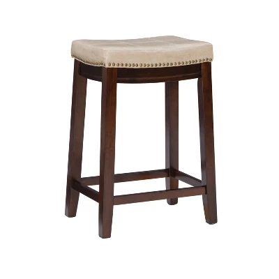 Claridge Leather Saddle Counter Height Barstool - Linon 15 Claridge Leather Saddle Counter Height Barstool - Linon - Image 15