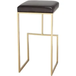 55 Downing Street Gold Metal Bar Stool 29 1/2" High Modern Brown Leather Cushion With Footrest For Kitchen Counter Height Island -Baxton Studio Sale Shop GUEST ebbe859a d478 415c 98f4 bc71e360fa2f