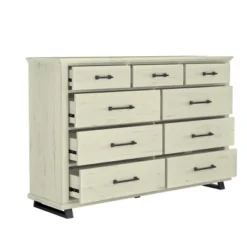 Festivo 3pc Contemporary 9 Drawer Dresser And 3 Drawer Nightstand Set Saw Cut Off-White: MDF, Metal Legs, Anti-Tip -Baxton Studio Sale Shop GUEST ebdc016e 94de 41b6 8c6e 2584e04c25da