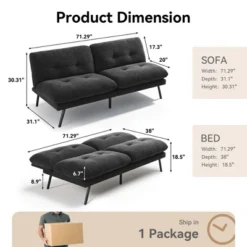 Dyonery 72" Morden Folding Loveseat With 6.7" Thick Removable Cushion For Living Plush Terry Cloth Convertible Futon Sofa Bed With Adjustable Backres