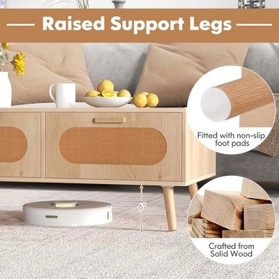 Costway Rattan Coffee Table Mid Century Modern Center Table With 2 Storage Drawers 9 Costway Rattan Coffee Table Mid Century Modern Center Table With 2 Storage Drawers - Image 9