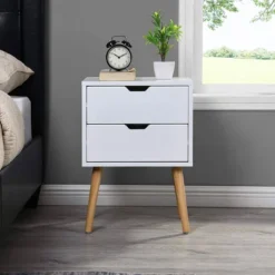 Sweetgo Modern Wooden Bedroom Nightstand End Side Table With 4 Anti-Slip Rubber Padded Legs, And 2 Groove-Handled Storage Drawers 9 Sweetgo Modern Wooden Bedroom Nightstand End Side Table With 4 Anti-Slip Rubber Padded Legs, And 2 Groove-Handled Storage Drawers -Baxton Studio Sale Shop GUEST ec3b02d2 478d 475a 8475 b1b88b67ba69