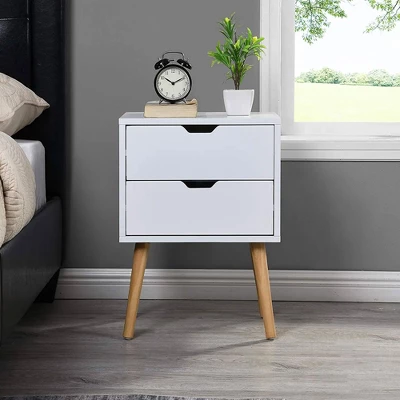 Sweetgo Modern Wooden Bedroom Nightstand End Side Table With 4 Anti-Slip Rubber Padded Legs, And 2 Groove-Handled Storage Drawers 4 Sweetgo Modern Wooden Bedroom Nightstand End Side Table With 4 Anti-Slip Rubber Padded Legs, And 2 Groove-Handled Storage Drawers - Image 4