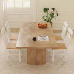 Tangkula Farmhouse Dining Chair Set Of 4 Wooden Kitchen Chair W/ Rubber Wood Frame