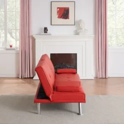 Aukfa 67" Convertible Folding Futon Sofa Bed Leather W/Cup Holders & Armrests -Baxton Studio Sale Shop GUEST ec468ae0 2cd6 4586 9651 3325653d2e27