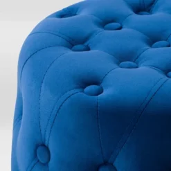 Lynwood Velvet Round Tufted Pouf Blue - CorLiving -Baxton Studio Sale Shop GUEST ec62ee26 e854 4c28 83aa d6655795ed95