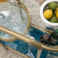 Coral Cape Bar Cart With Metal And Glass Satin Gold - Sauder -Baxton Studio Sale Shop GUEST ec86472b f576 49eb 9d42 6e4c87d36ad8