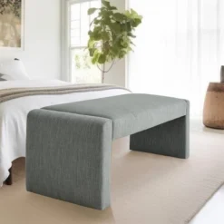 Kaia 47" Contemporary Farmhouse Linen Fabric Waterfall Upholstered Bench-The Pop Maison -Baxton Studio Sale Shop GUEST ec8ce45e 39b3 4172 bc50 ab112822ee1a