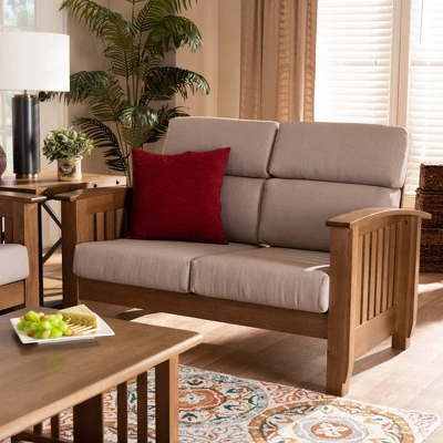 Charlotte Fabric Upholstered Wood 2 Seater Loveseat Taupe/Brown - Baxton Studio 6 Charlotte Fabric Upholstered Wood 2 Seater Loveseat Taupe/Brown - Baxton Studio - Image 6