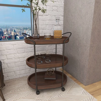Wood 3 Tier Oval Tray Cart Brown - Olivia & May 7 Wood 3 Tier Oval Tray Cart Brown - Olivia & May - Image 7