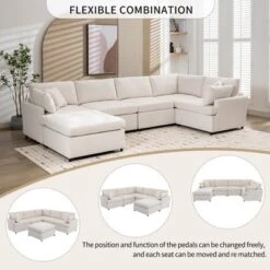100"W U-Shape Sectional Sofa, 6-Seater Modern Large Sofa Couch With Removable Ottomans 4L, Beige/Gray -ModernLuxe -Baxton Studio Sale Shop GUEST ed8ccf85 4959 45dc 9321 948bc084d6ae