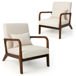 Costway Set Of 2 Accent Chairs Leisure Armchair With Rubber Wood Frame&Lumbar Pillow Gray/Beige 16 Costway Set Of 2 Accent Chairs Leisure Armchair With Rubber Wood Frame&Lumbar Pillow Gray/Beige -Baxton Studio Sale Shop GUEST edd8ad63 44bb 44f8 bcba e15571a022f4