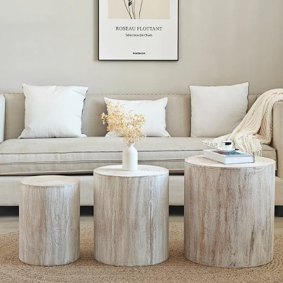 3-Piece Round Nesting Coffee Table Set,Modern Drum End Tables,Wooden Accent Side Tables For Living Room-Baofuwish 1 3-Piece Round Nesting Coffee Table Set,Modern Drum End Tables,Wooden Accent Side Tables For Living Room-Baofuwish