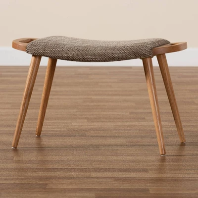 Banner Fabric Upholstered And Wood Accent Bench - Light Brown/Oak Brown - Baxton Studio 9 Banner Fabric Upholstered And Wood Accent Bench - Light Brown/Oak Brown - Baxton Studio - Image 9