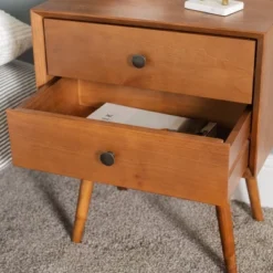 Greenberg 2 Drawer Mid-Century Modern Solid Wood Nightstand - Saracina Home -Baxton Studio Sale Shop GUEST eed09801 02ef 47b5 adba c7b0898358f5