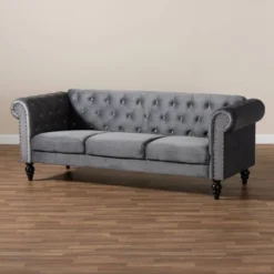 Emma Velvet Upholstered Button Tufted Chesterfield Sofa - Baxton Studio -Baxton Studio Sale Shop GUEST eeed0381 349c 4a0d 869f 8443e6ecca65