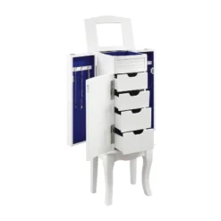 Muriel Solid Wood Modern 4 Lined Drawer 3 Compartment Flip Top Jewelry Armoire White Finish - Powell: Coastal Style, Rubberwood, Felt-Lined -Baxton Studio Sale Shop GUEST ef46f85a dc00 4ee7 ab3c 6094d8759907