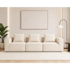 CAVINAS Multi Comfy Corduroy Sofa With Horizontal Texture Design,Indoor Compression 3-Seater Sofa Set,Sofa Couch For Living Room Furniture -Baxton Studio Sale Shop GUEST ef610db4 a967 463d 90d6 28efd6edcd93