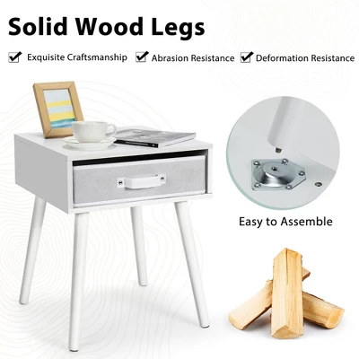 Costway Set Of 2 Mid-Century Nightstand End Accent Bedside Table W/ Drawer Rustic WhiteBrown 7 Costway Set Of 2 Mid-Century Nightstand End Accent Bedside Table W/ Drawer Rustic WhiteBrown - Image 7