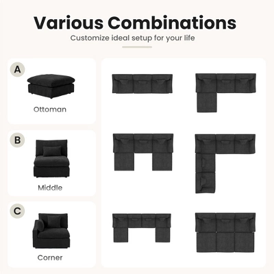 Wjshome Cloud Couch Modular Sectional Sofa, 156" U Shaped Couch,Oversize Convertible Wide Seater With 2 Ottomans,Covers Washable&Replaceable 9 Wjshome Cloud Couch Modular Sectional Sofa, 156" U Shaped Couch,Oversize Convertible Wide Seater With 2 Ottomans,Covers Washable&Replaceable - Image 9