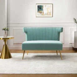 Cadmus 46" Modern Velvet Armless Loveseat With Channel-tufted Wingback For Living Room And Drawing Room| KARAT HOME -Baxton Studio Sale Shop GUEST eff90bf7 169c 4bc8 a0cd c57ac4af18d2