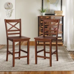 Costway Set Of 4 Bar Stools 24'' Counter Height Chairs W/ Rubber Wood Legs Walnut -Baxton Studio Sale Shop GUEST f007a1e2 7451 4ca0 99ea 583744a29e61