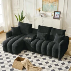 TiramisuBest 91.7 Inch Modular Cloud Sofa Premium Teddy Fabric Sofa Cloud Sectional Sofa With Cup Holder USB Console Storage Living Room, Black -Baxton Studio Sale Shop GUEST f05e29a5 6d2f 4604 b345 ed8f458f1d6e