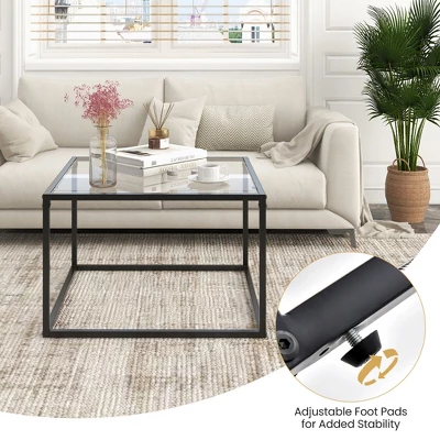 Tangkula Glass Coffee Table 27.5 Inch Modern Square Metal Frame Living Room Transparent 7 Tangkula Glass Coffee Table 27.5 Inch Modern Square Metal Frame Living Room Transparent - Image 7