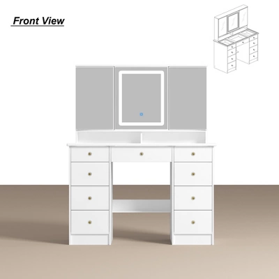 Famapy 43"W Large Vanity Table 9-Drawer Vanity Set With Crystal Pulls And Versatile Mirror Lighting 13 Famapy 43"W Large Vanity Table 9-Drawer Vanity Set With Crystal Pulls And Versatile Mirror Lighting - Image 13