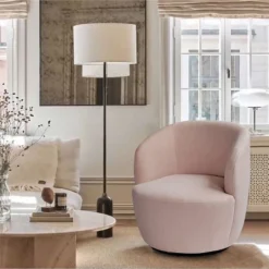 Bella 28'' Seat Width Contemporary Farmhouse,Upholstered Linen Swivel Chair, Armrest 360° Swivel Nursery Chair-The Pop Maison -Baxton Studio Sale Shop GUEST f0c94b00 8178 403b a168 56fd3db3d57d