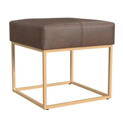 HomePop Small Square Metal Faux Leather Ottoman