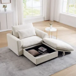 Modular Storage Sofa: Beige Corduroy Deep Seat Couch For Modern Living
