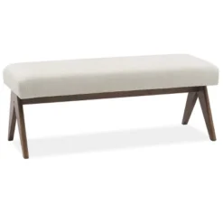 Morgan 47.2" Wide Benches Upholstered Seat And Back With Upside Down "V" Shape Design Solid Wood Legs-Maison Boucle