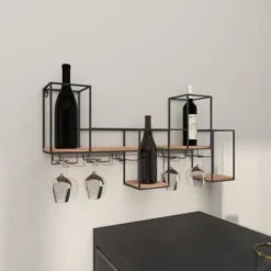 Metal Geometric 7 Bottle Wall Wine Rack With 5 Glass Holder Slots Black - Olivia & May -Baxton Studio Sale Shop GUEST f15e65e4 e7ca 4958 a813 b7ad07228381