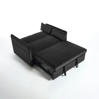Modern 55" Convertible Velvet Sleeper Sofa Bed With Adjustable Backrest, Compact Pull-Out Loveseat For Small Apartments Or Offices-The Pop Home 4 Modern 55" Convertible Velvet Sleeper Sofa Bed With Adjustable Backrest, Compact Pull-Out Loveseat For Small Apartments Or Offices-The Pop Home - Image 4