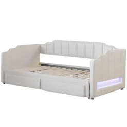 ModernLuxe Twin XL Size Extendable Daybed, Twin XL To King Storage Bed Frame With Two Drawers And LED Light -Baxton Studio Sale Shop GUEST f22357b0 5df5 488e 9f3f 11f09eb7d55e