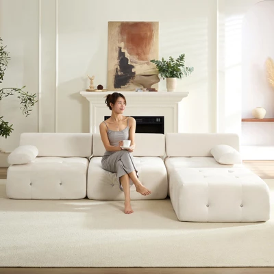 Mjkone L-Shaped Velvet 3-Seater Modular Sectional Sofa With Ottoman, Convertible Sofa Couches With Rivet Trim 15 Mjkone L-Shaped Velvet 3-Seater Modular Sectional Sofa With Ottoman, Convertible Sofa Couches With Rivet Trim - Image 15