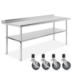 GRIDMANN Stainless Steel Table With Backsplash & 4 Casters (Wheels), NSF Commercial Kitchen Work & Prep Table -Baxton Studio Sale Shop GUEST f2660086 6bb4 4c27 ae5f 45619e2265db